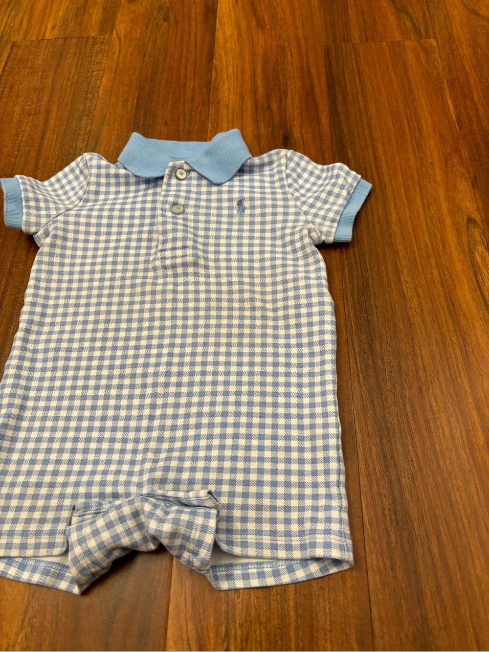 Ralph Lauren blue/white plaid short sleeve collared romper